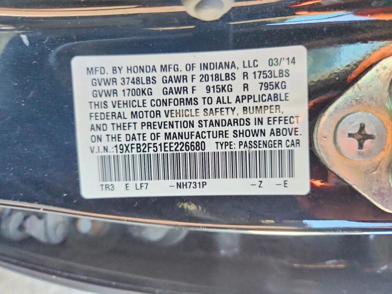 Продаж на аукціоні авто 2014 Honda Civic, vin: 19XFB2F51EE226680, номер лоту: 61978256