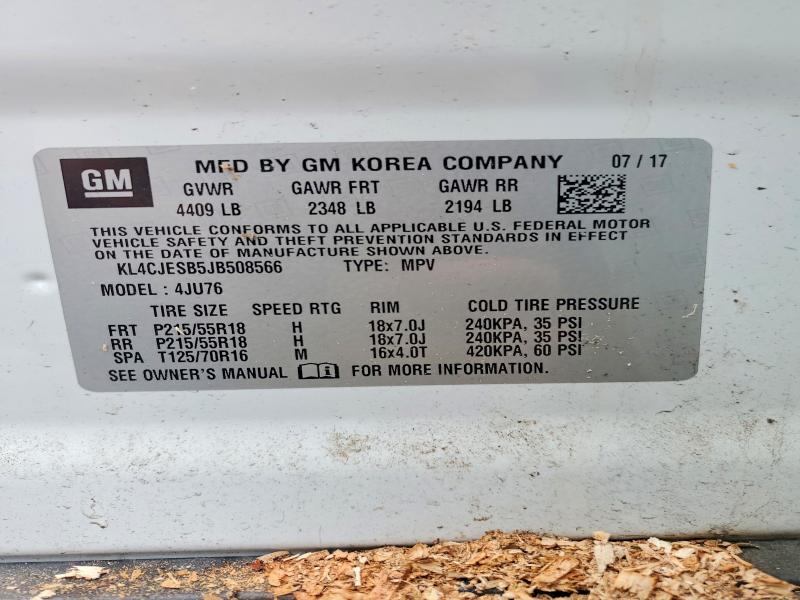 2018 Buick Encore მანქანა იყიდება აუქციონზე, vin: KL4CJESB5JB508566, აუქციონის ნომერი: 60319116