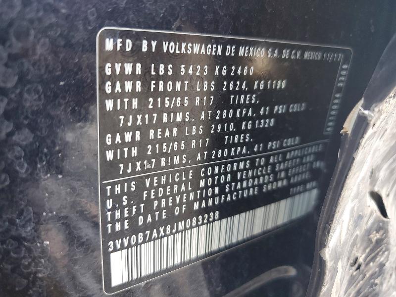 62070626 :رقم المزاد ، 3VV0B7AX8JM083238 vin ، 2018 Volkswagen Tiguan مزاد بيع