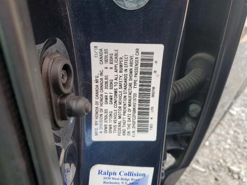 Aukcja sprzedaży 2019 Honda Civic, vin: 2HGFC2F68KH513733, numer aukcji: 61122476