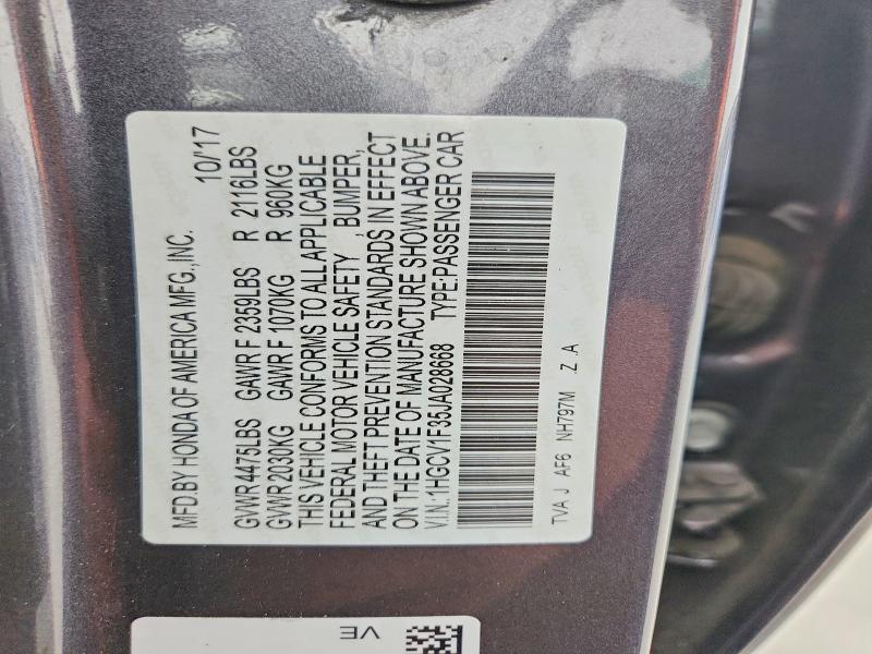Продажа на аукционе авто 2018 Honda Accord, vin: 1HGCV1F35JA028668, номер лота: 61419246