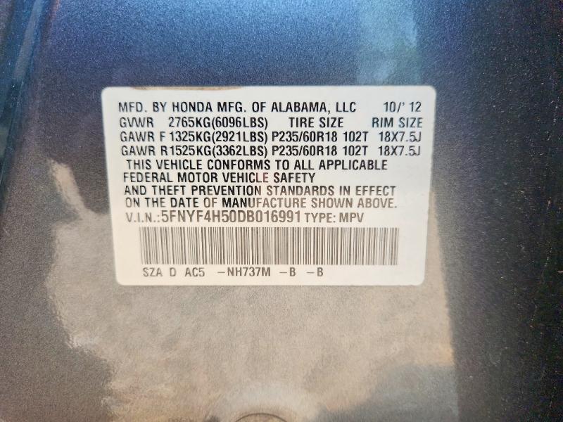 2013 Honda Pilot მანქანა იყიდება აუქციონზე, vin: 5FNYF4H50DB016991, აუქციონის ნომერი: 62440066
