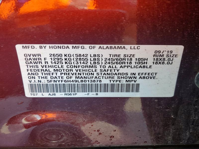 Aukcja sprzedaży 2020 Honda Pilot, vin: 5FNYF6H49LB013878, numer aukcji: 62140366