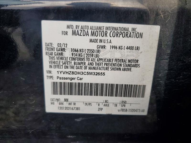 2012 Mazda 6 მანქანა იყიდება აუქციონზე, vin: 1YVHZ8DH3C5M32655, აუქციონის ნომერი: 60011276