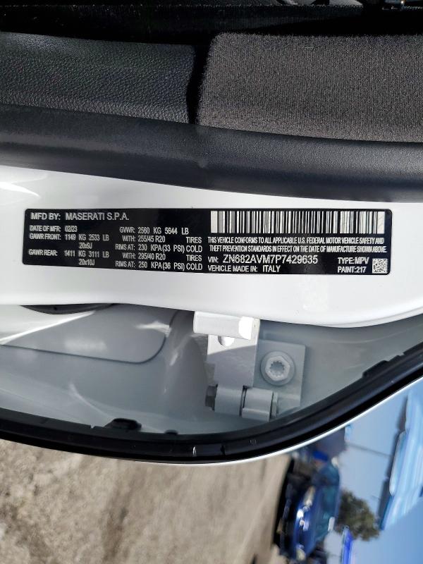 2023 Maserati Grecale მანქანა იყიდება აუქციონზე, vin: ZN682AVM7P7429635, აუქციონის ნომერი: 60884586