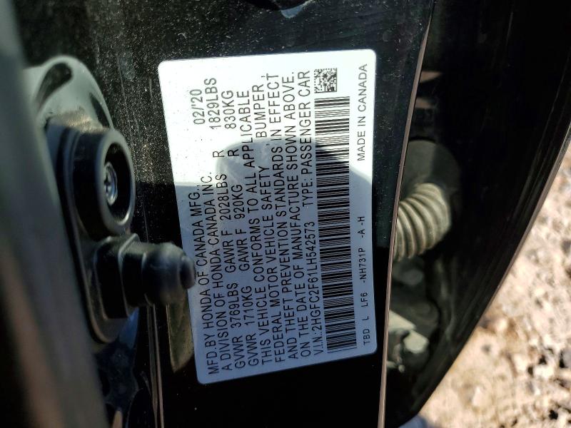 2020 Honda Civic მანქანა იყიდება აუქციონზე, vin: 2HGFC2F61LH542573, აუქციონის ნომერი: 63127866