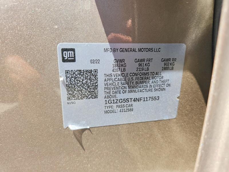 Продажа на аукционе авто 2022 Chevrolet Malibu, vin: 1G1ZG5ST4NF117553, номер лота: 59850116