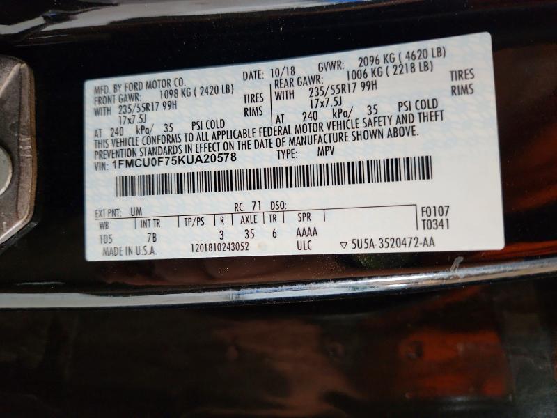 Продажа на аукционе авто 2019 Ford Escape, vin: 1FMCU0F75KUA20578, номер лота: 61730706
