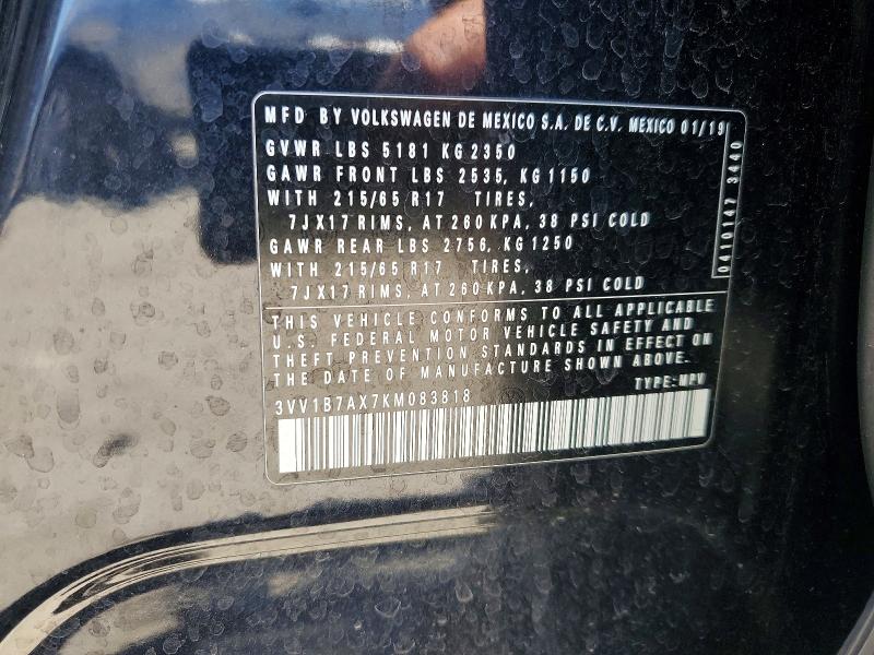 Продаж на аукціоні авто 2019 Volkswagen Tiguan, vin: 3VV1B7AX7KM083818, номер лоту: 61411866