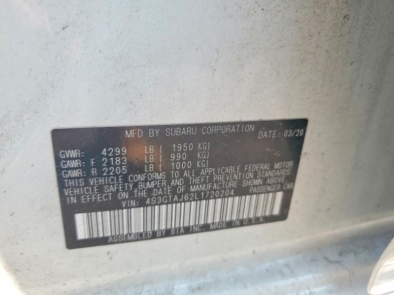 2020 Subaru Impreza მანქანა იყიდება აუქციონზე, vin: 4S3GTAJ62L1720204, აუქციონის ნომერი: 61120576