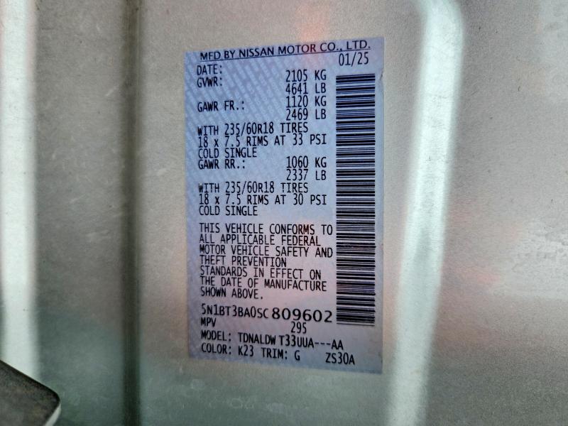 Продажа на аукционе авто 2025 Nissan Rogue, vin: 5N1BT3BA0SC809602, номер лота: 61309256