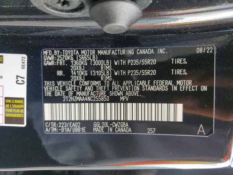 Продажа на аукционе авто 2022 Lexus Rx, vin: 2T2HZMAA4NC255850, номер лота: 59956136