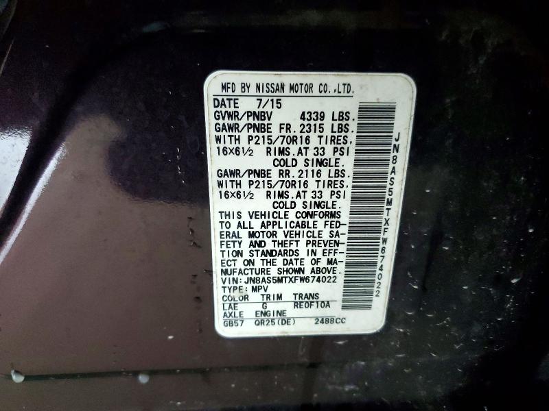 Продажа на аукционе авто 2015 Nissan Rogue Select, vin: JN8AS5MTXFW674022, номер лота: 60833306
