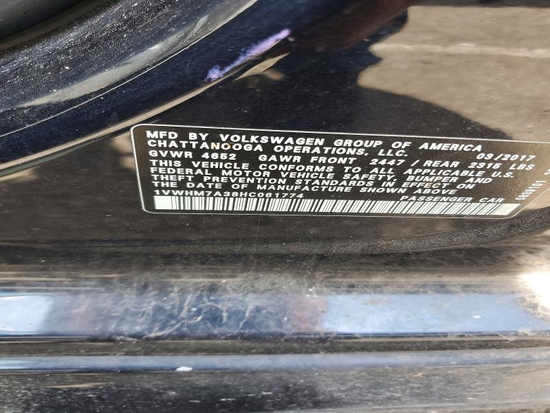 Aukcja sprzedaży 2017 Volkswagen Passat, vin: 1VWHM7A38HC061774, numer aukcji: 60017496
