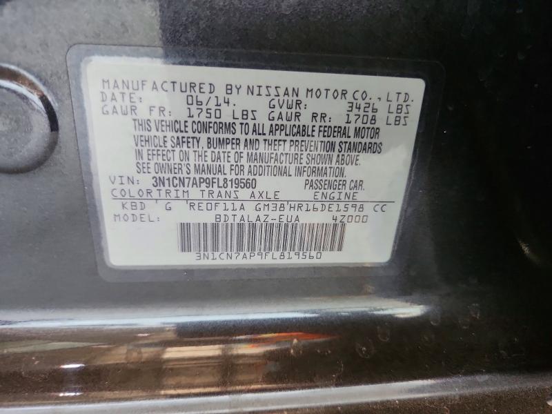 Продажа на аукционе авто 2015 Nissan Versa, vin: 3N1CN7AP9FL819560, номер лота: 59233066