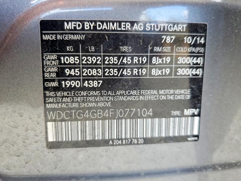 Продаж на аукціоні авто 2015 Mercedes-benz Gla, vin: WDCTG4GB4FJ077104, номер лоту: 61395986