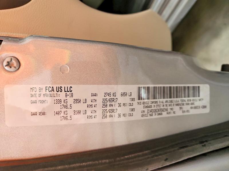 2019 Dodge Grand Caravan მანქანა იყიდება აუქციონზე, vin: 2C4RDGBG3KR502346, აუქციონის ნომერი: 59991066