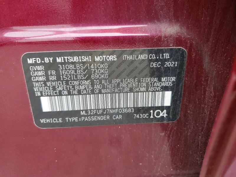 Aukcja sprzedaży 2022 Mitsubishi Mirage, vin: ML32FUFJ7NHF03683, numer aukcji: 61964686