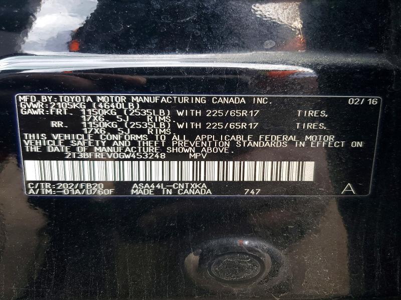 Продажа на аукционе авто 2016 Toyota Rav4, vin: 2T3BFREV0GW453248, номер лота: 59903196