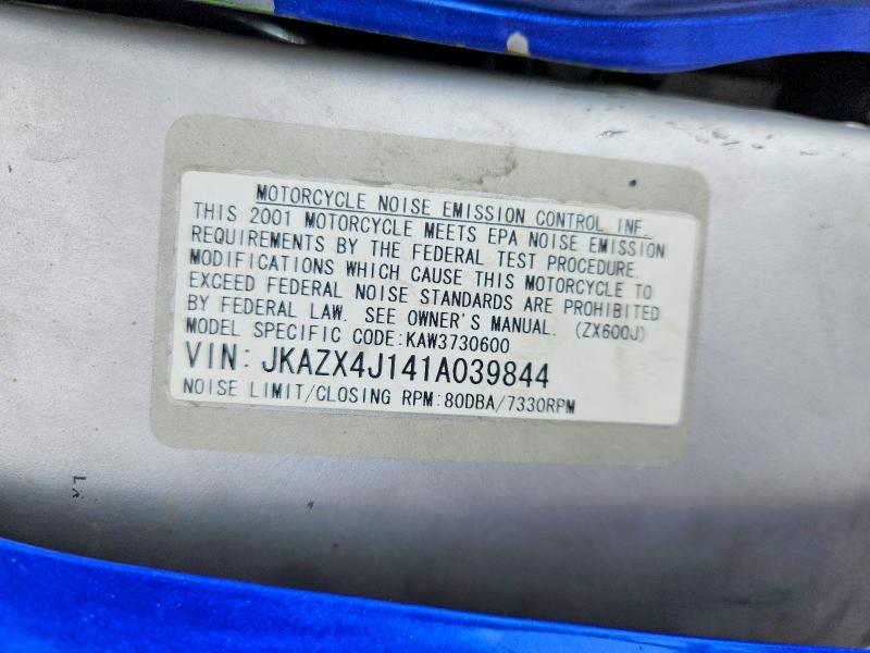 Продаж на аукціоні авто 2001 Kawasaki Zx600, vin: JKAZX4J141A039844, номер лоту: 62994526