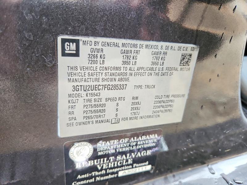 Продажа на аукционе авто 2015 Gmc Sierra, vin: 3GTU2UEC7FG285337, номер лота: 60992736