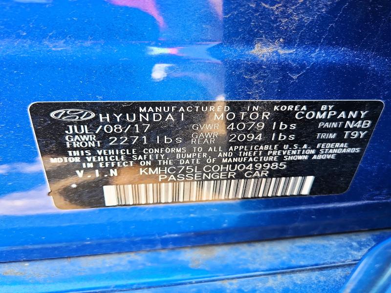 Aukcja sprzedaży 2017 Hyundai Ioniq, vin: KMHC75LC0HU049985, numer aukcji: 59643666