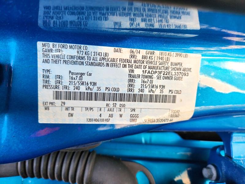 2014 Ford Focus მანქანა იყიდება აუქციონზე, vin: 1FADP3F22EL337093, აუქციონის ნომერი: 62999376