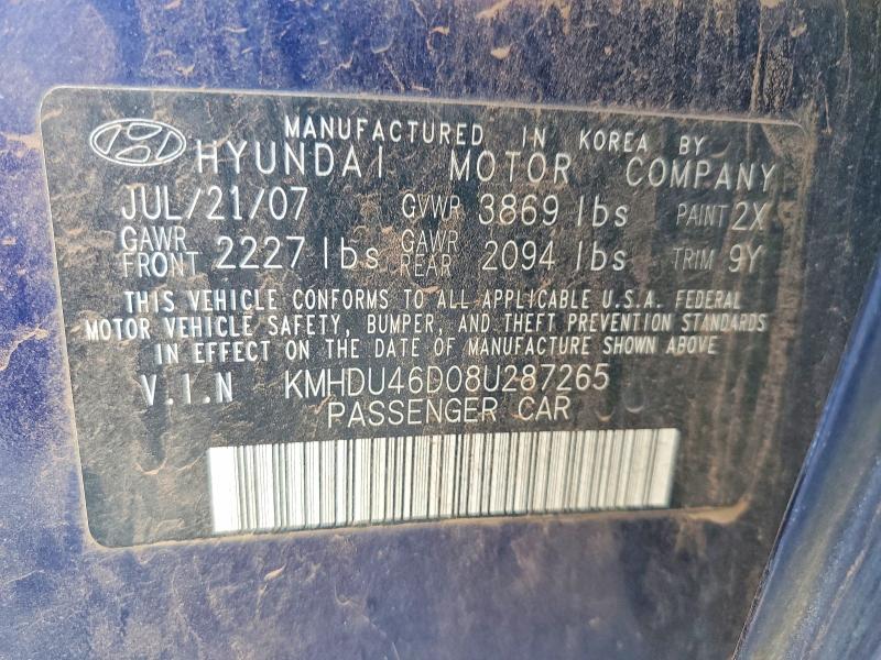 Продаж на аукціоні авто 2008 Hyundai Elantra, vin: KMHDU46D08U287265, номер лоту: 60090656