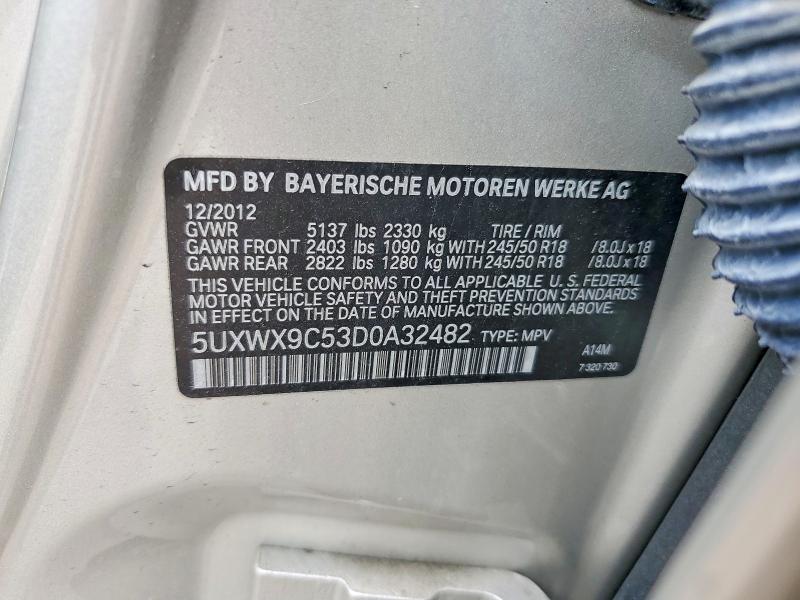 2013 Bmw X3 მანქანა იყიდება აუქციონზე, vin: 5UXWX9C53D0A32482, აუქციონის ნომერი: 63389646