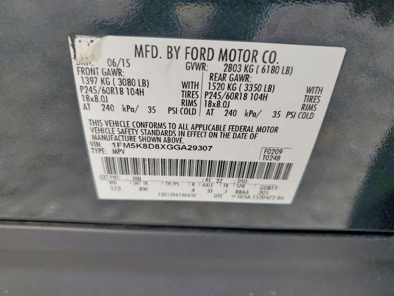 2016 Ford Explorer მანქანა იყიდება აუქციონზე, vin: 1FM5K8D8XGGA29307, აუქციონის ნომერი: 60458056
