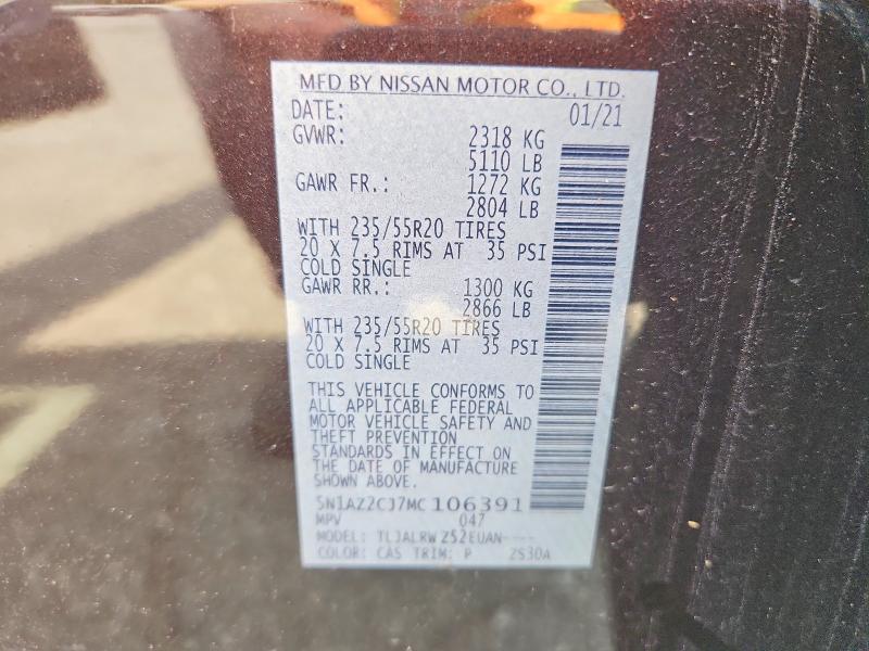 Aukcja sprzedaży 2021 Nissan Murano, vin: 5N1AZ2CJ7MC106391, numer aukcji: 59650106