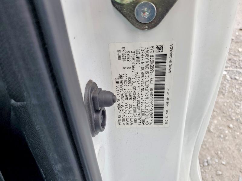 Продаж на аукціоні авто 2019 Honda Civic, vin: 2HGFC4B84KH309949, номер лоту: 59958366