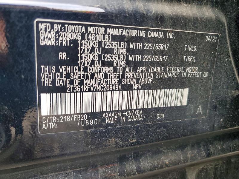 Продажа на аукционе авто 2021 Toyota Rav4, vin: 2T3G1RFV7MC208494, номер лота: 61555046