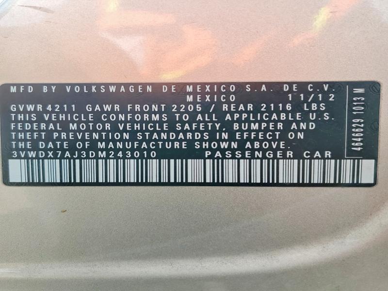 Продаж на аукціоні авто 2013 Volkswagen Jetta, vin: 3VWDX7AJ3DM243010, номер лоту: 59151366