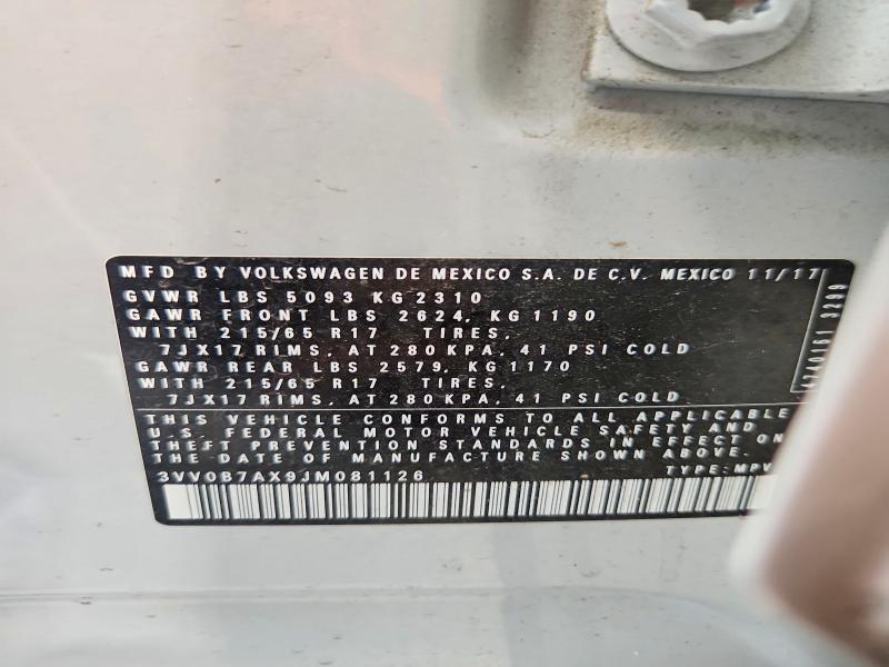 60658556 :رقم المزاد ، 3VV0B7AX9JM081126 vin ، 2018 Volkswagen Tiguan مزاد بيع
