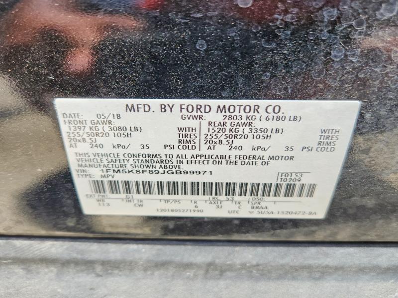 62783246 :رقم المزاد ، 1FM5K8F89JGB99971 vin ، 2018 Ford Explorer مزاد بيع