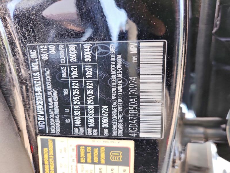 61109886 :رقم المزاد ، 4JGDA7EB5DA120924 vin ، 2013 Mercedes-benz Ml مزاد بيع
