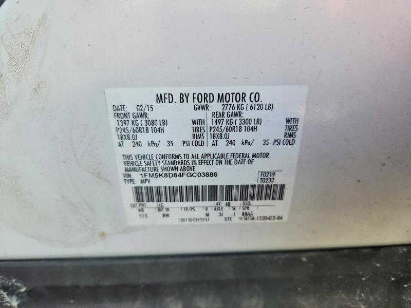 Продаж на аукціоні авто 2015 Ford Explorer, vin: 1FM5K8D84FGC03886, номер лоту: 62994686