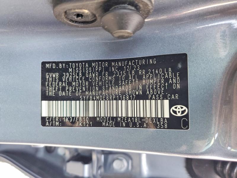 Продаж на аукціоні авто 2024 Toyota Corolla, vin: 5YFB4MDE6RP116817, номер лоту: 60931256