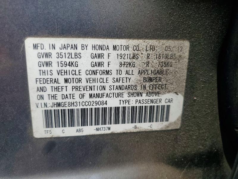Auction sale of the 2012 Honda Fit, vin: JHMGE8H31CC029084, lot number: 61974566