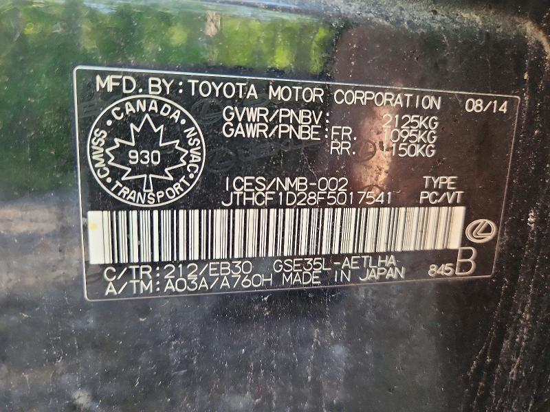 62140546 :رقم المزاد ، JTHCF1D28F5017541 vin ، 2015 Lexus Is مزاد بيع