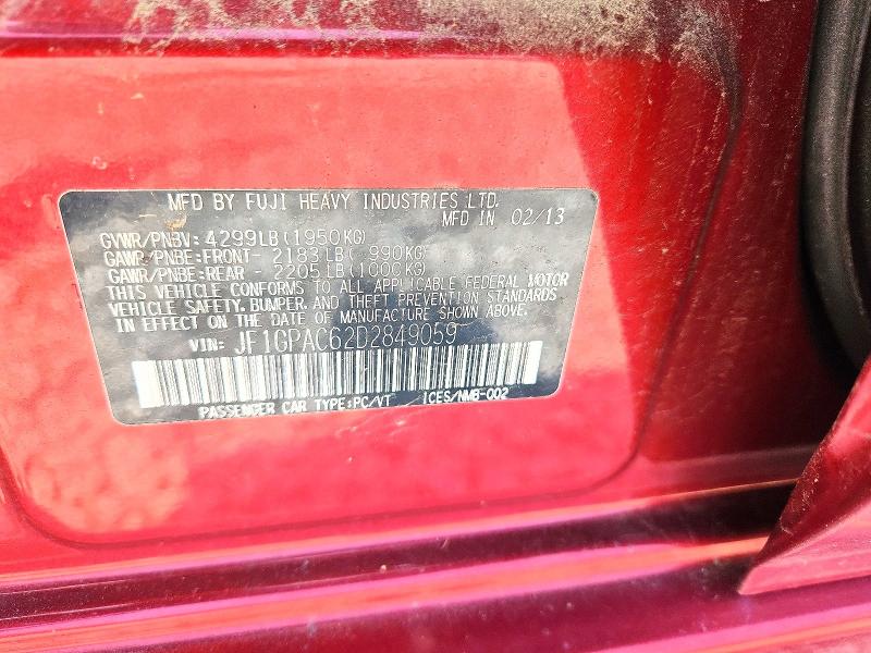 Продажа на аукционе авто 2013 Subaru Impreza, vin: JF1GPAC62D2849059, номер лота: 62038946