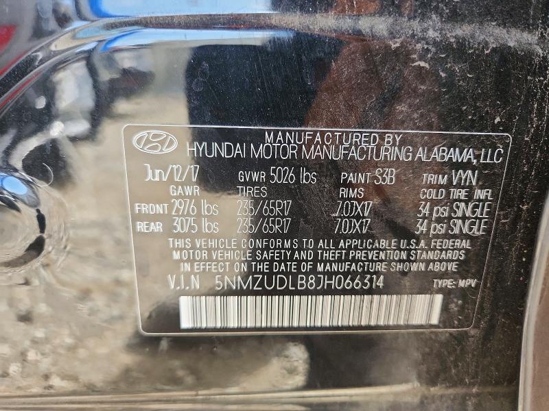 2018 Hyundai Santa Fe Sport მანქანა იყიდება აუქციონზე, vin: 5NMZUDLB8JH066314, აუქციონის ნომერი: 60518196