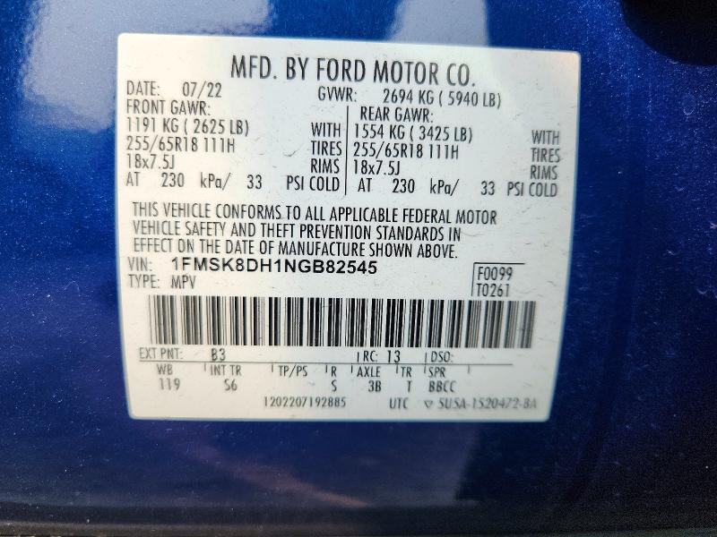 Продаж на аукціоні авто 2022 Ford Explorer, vin: 1FMSK8DH1NGB82545, номер лоту: 61362156