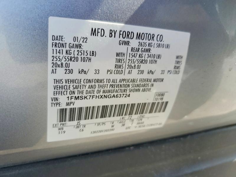 Aukcja sprzedaży 2022 Ford Explorer, vin: 1FMSK7FHXNGA63724, numer aukcji: 61599386