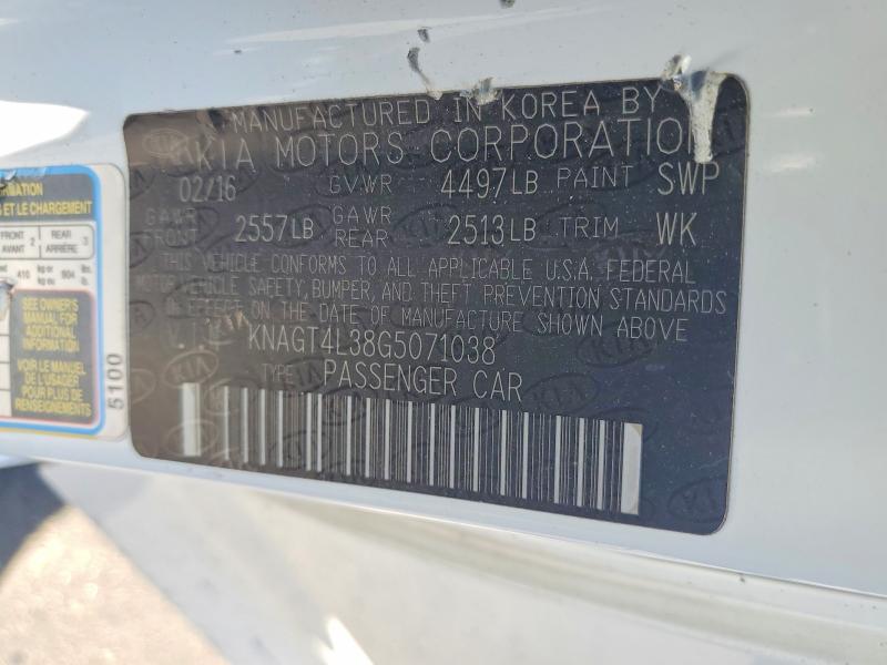 60496586 :رقم المزاد ، KNAGT4L38G5071038 vin ، 2016 Kia Optima مزاد بيع
