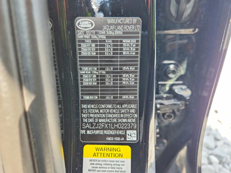 Продаж на аукціоні авто 2020 Land Rover Range Rover Evoque, vin: SALZJ2FX1LH022379, номер лоту: 59637516