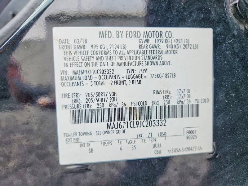 62619696 :رقم المزاد ، MAJ6P1CL9JC203332 vin ، 2018 Ford Ecosport مزاد بيع
