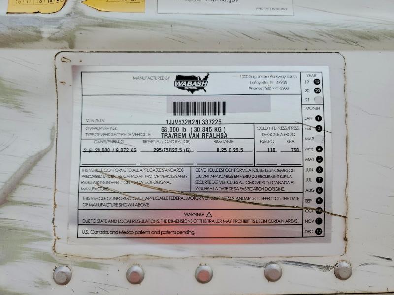 Aukcja sprzedaży 2022 Wabash Rfalhsa, vin: 1JJV532B2NL337225, numer aukcji: 52419326
