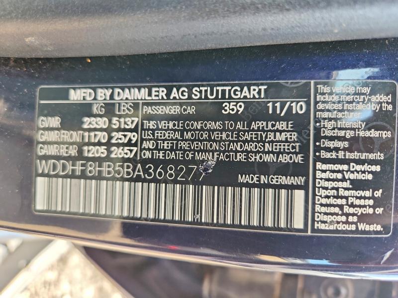 60926396 :رقم المزاد ، WDDHF8HB5BA368277 vin ، 2011 Mercedes-benz E مزاد بيع